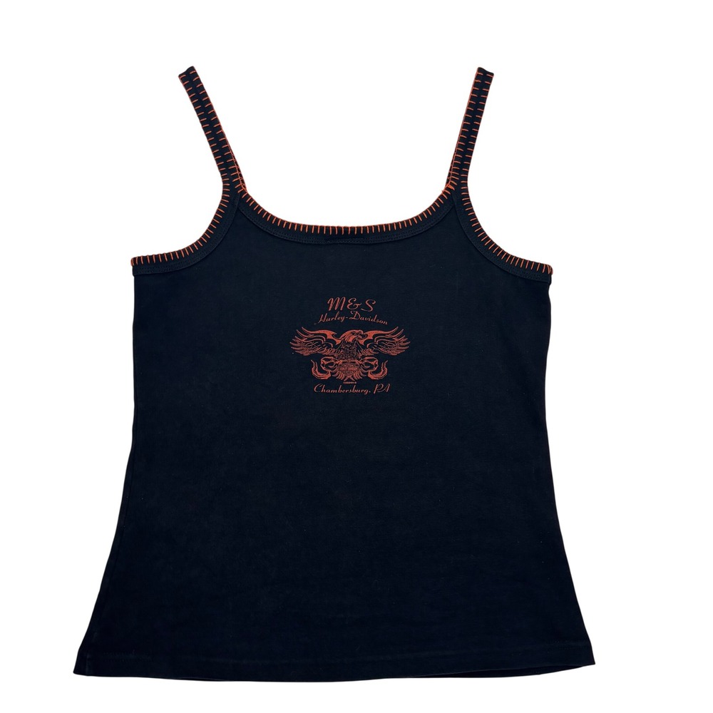 Harley-Davidson Tank Top XL Black Orange Whipstitch Cotton Blend Eagle Graphic - Picture 3 of 8